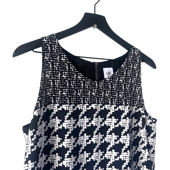 CAbi Black White Houndstooth Sleeveless Blouse Career Work Top Medium - Picture 2 of 6
